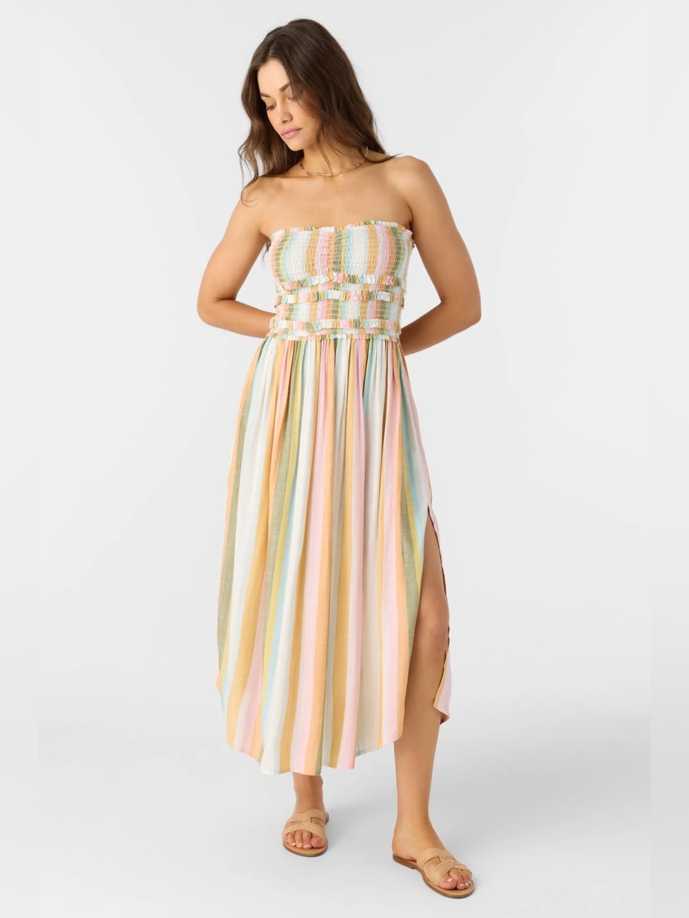 O'Neill Devyn Low Tide Stripe Midi Dress Multicolor Strapless Size M